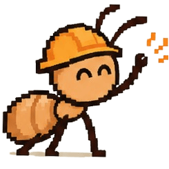 Formo mascot: a pixel-art termite in a hard hat, waving